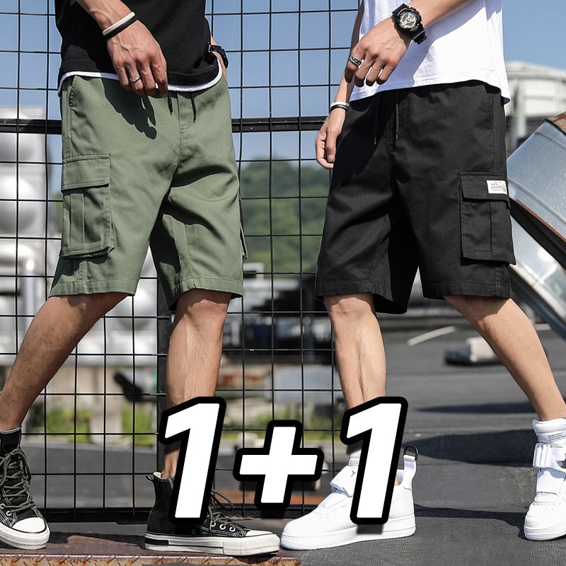 1+1 2장세트 남자 여름 카고 반바지 밴딩 캐주얼 5부 바지 빅사이즈 편안한 포켓 반바지 27,880원