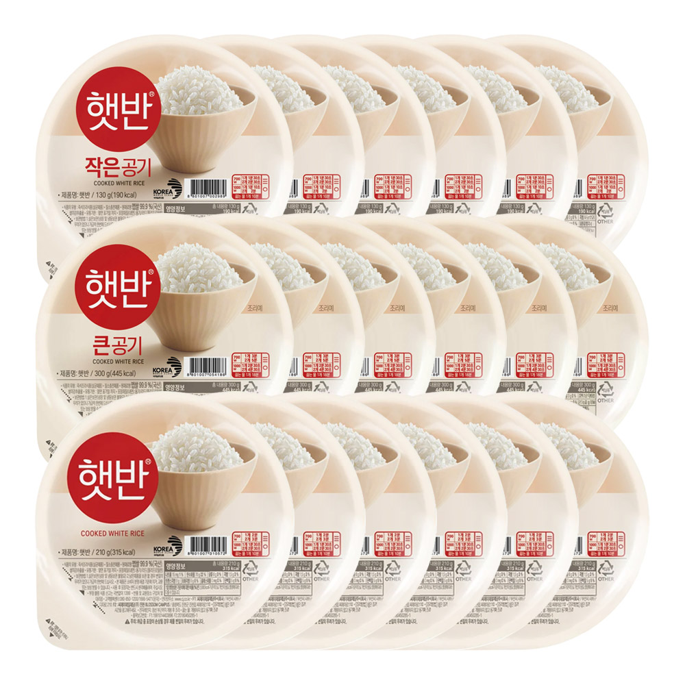 CJ 햇반 백미밥 혼합 18개 (일반+큰공기+작은공기 각 6개) 22,590원