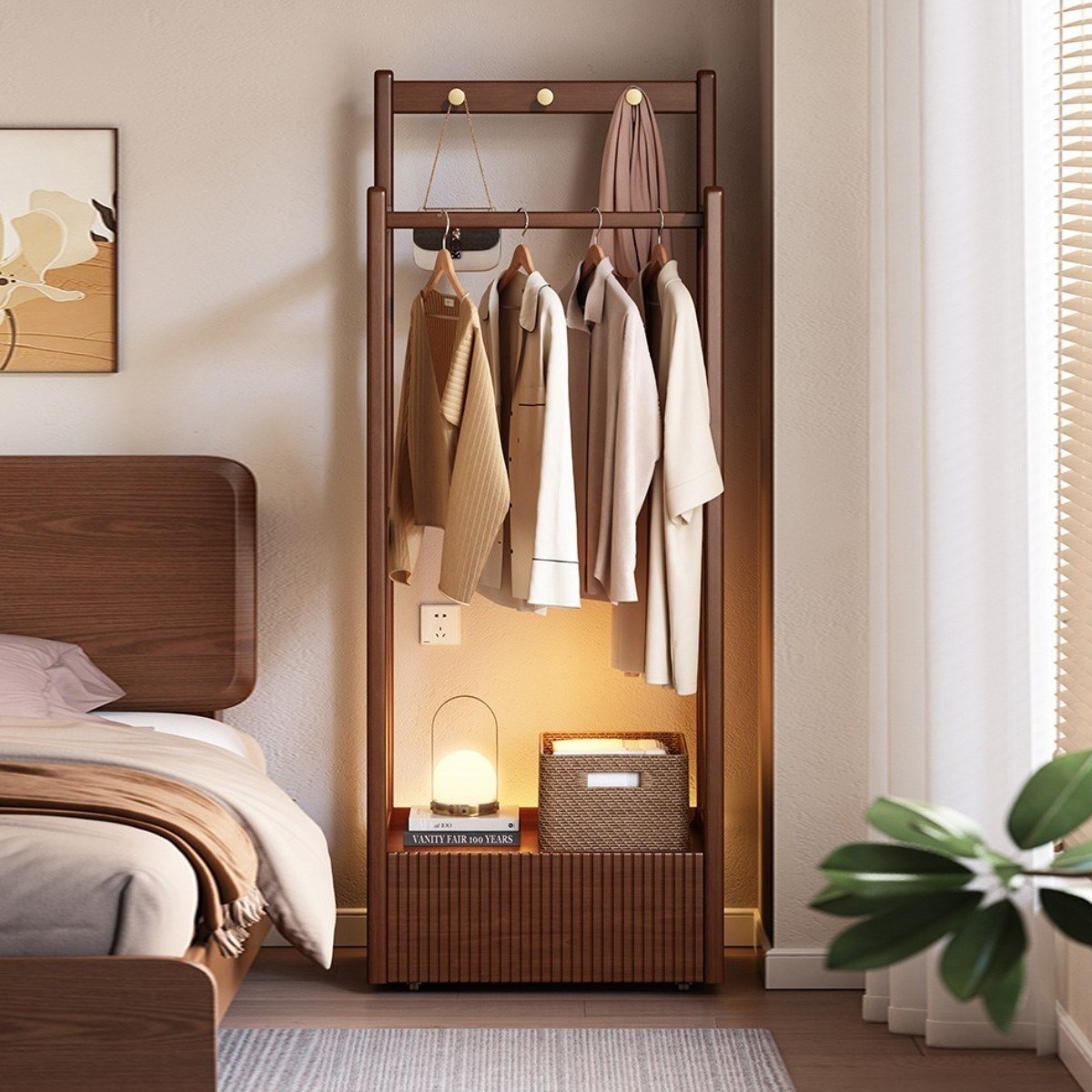 에코소라노 원목 다기능 이동식 행거 침대 옆 겸 옷걸이 행거, 월넛 142,900원