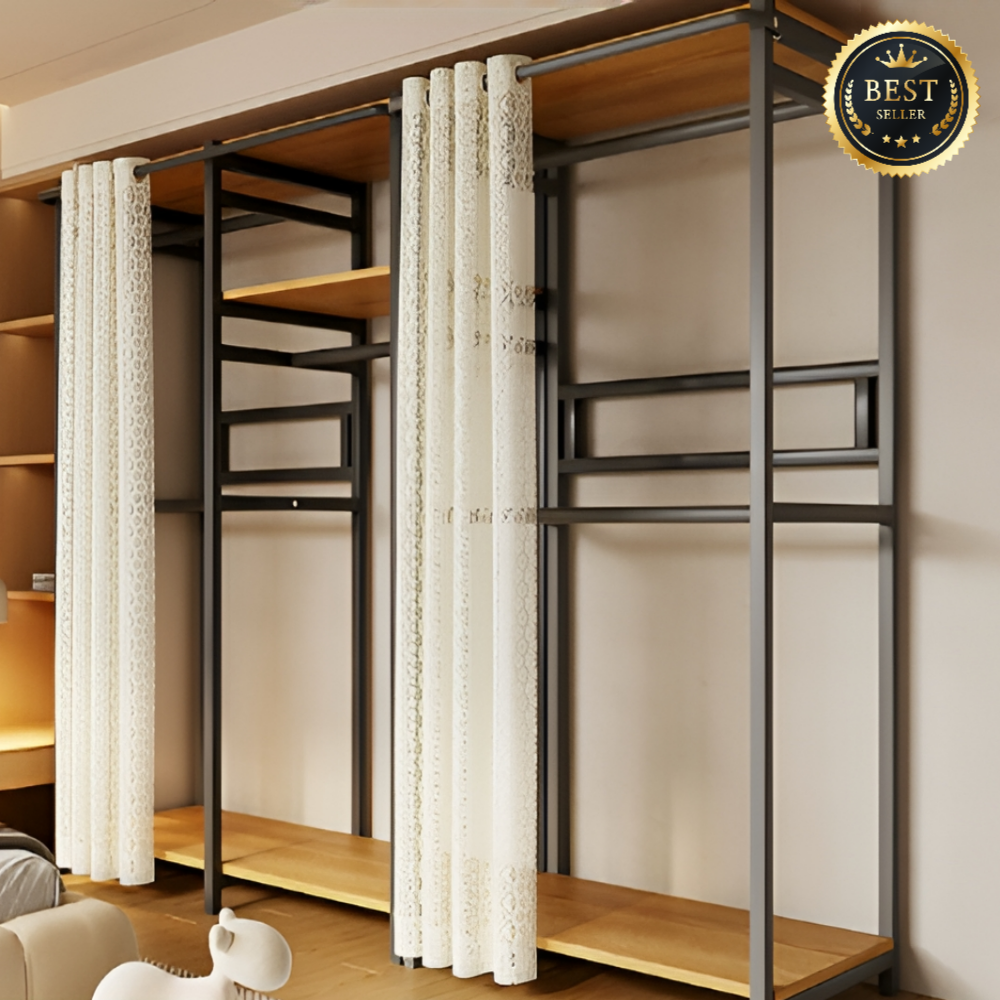 Vermia 프리미엄 시스템행거 드레스룸 헹거 철제 조립식 대형 커텐 튼튼한 옷장 옷걸이 수납장, 블랙 180,970원