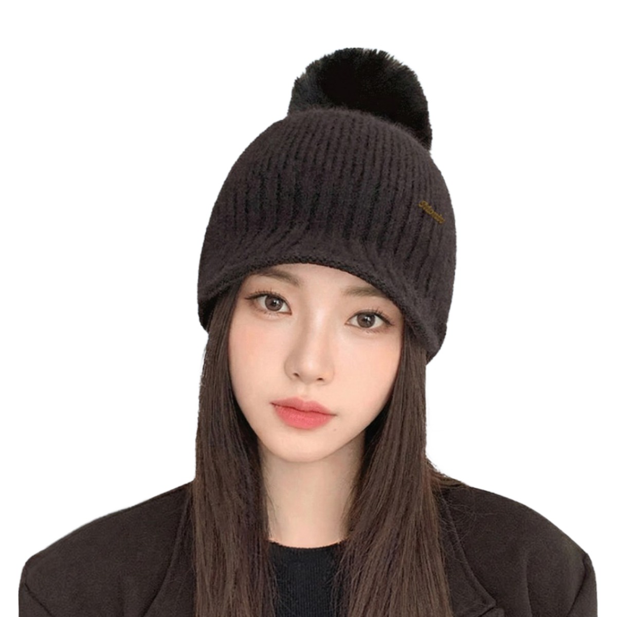 모니브 여성 겨울 골프모자 토끼털 방한 니트 비니, 1개, 블랙 19,900원