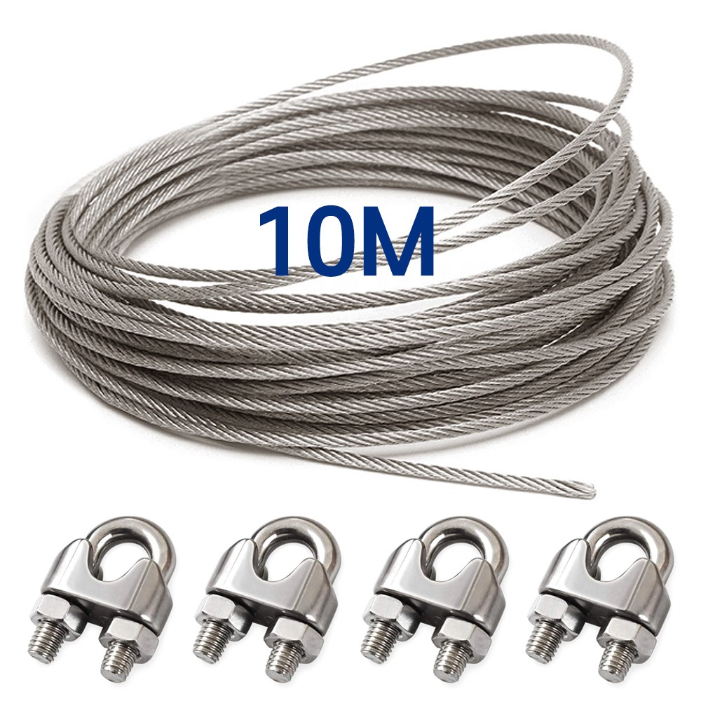 리우툴 스텐 와이어 로프 10미터+스텐 와이어클립4개 세트 와이어고리 볼트형 연결고리, 1개 9,900원