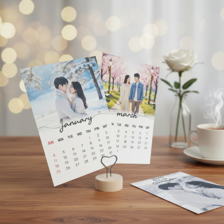 커스텀 포토 사진 주문 제작 탁상 달력 캘린더 만들기 커플 기념일 미니 데스크 카렌다 아기 고양이 강아지 21,560원