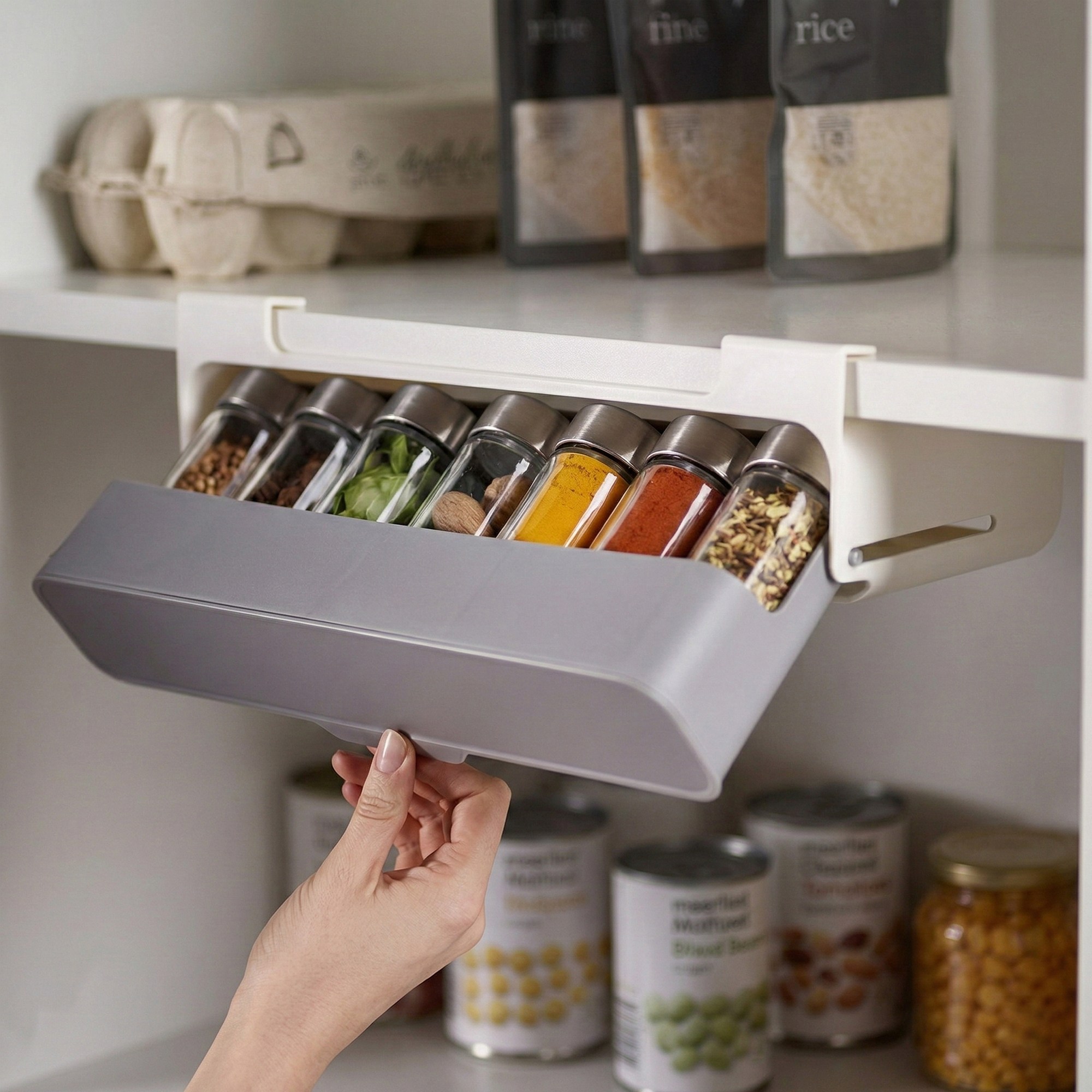 ENNUFO 슬라이딩 상부장 양념통 정리함 세트 / 무타공 주방 수납 선반 트레이, 1개 11,980원