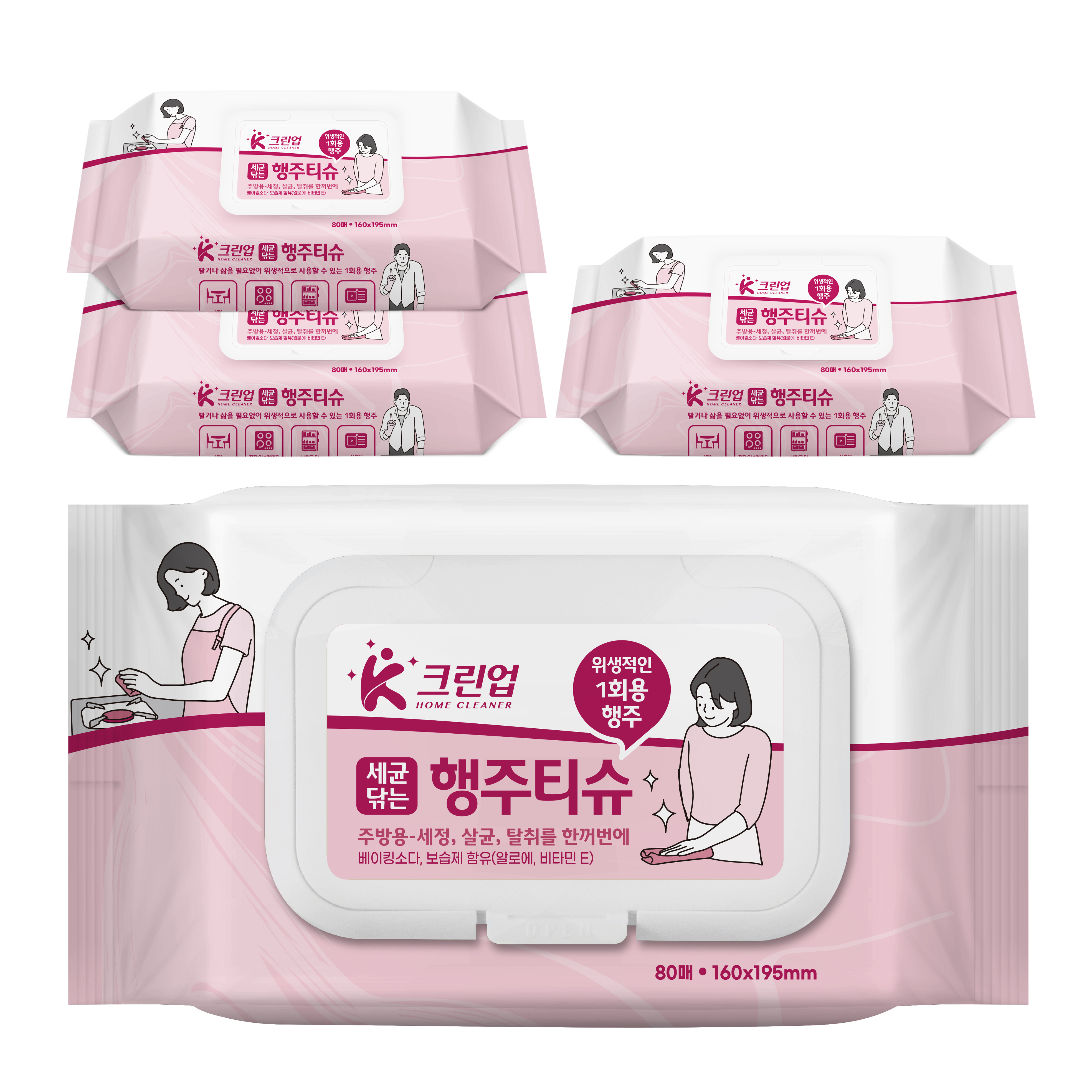 케이크린업 세균닦는 행주티슈 80p, 4개 8,540원