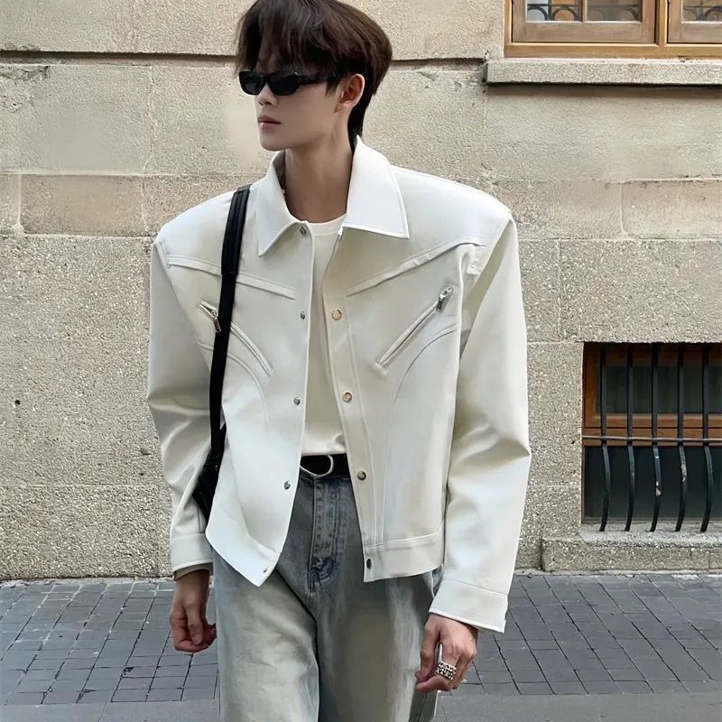 녕동 남성 숏 가죽 자켓 카라넥 루즈핏 캐주얼 바람막이 심플 레더 항공 점퍼 41,500원