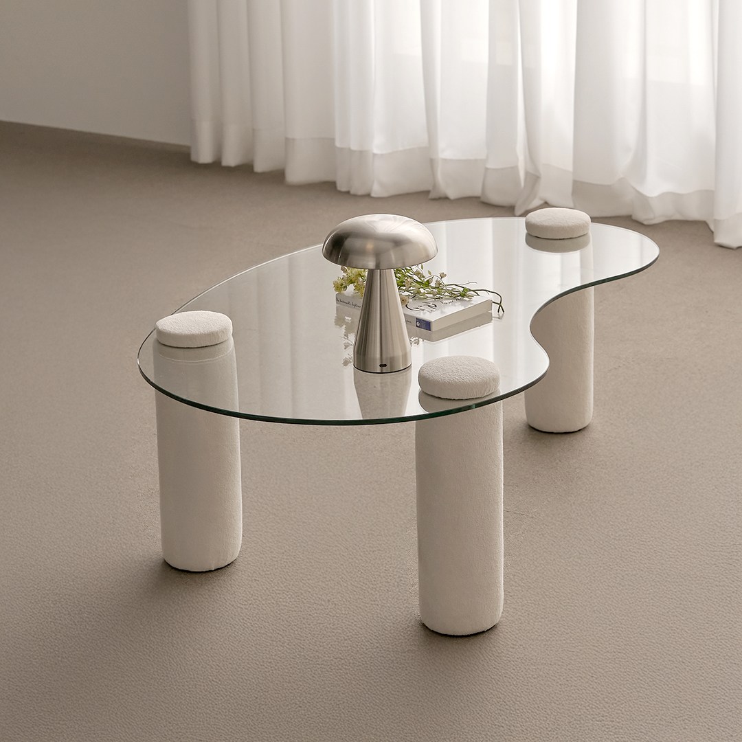 [슬레코폼] LIFE 01 비정형 강화유리 부클레 패브릭 소파테이블 1000/블랙/아이보리, 아이보리 179,000원