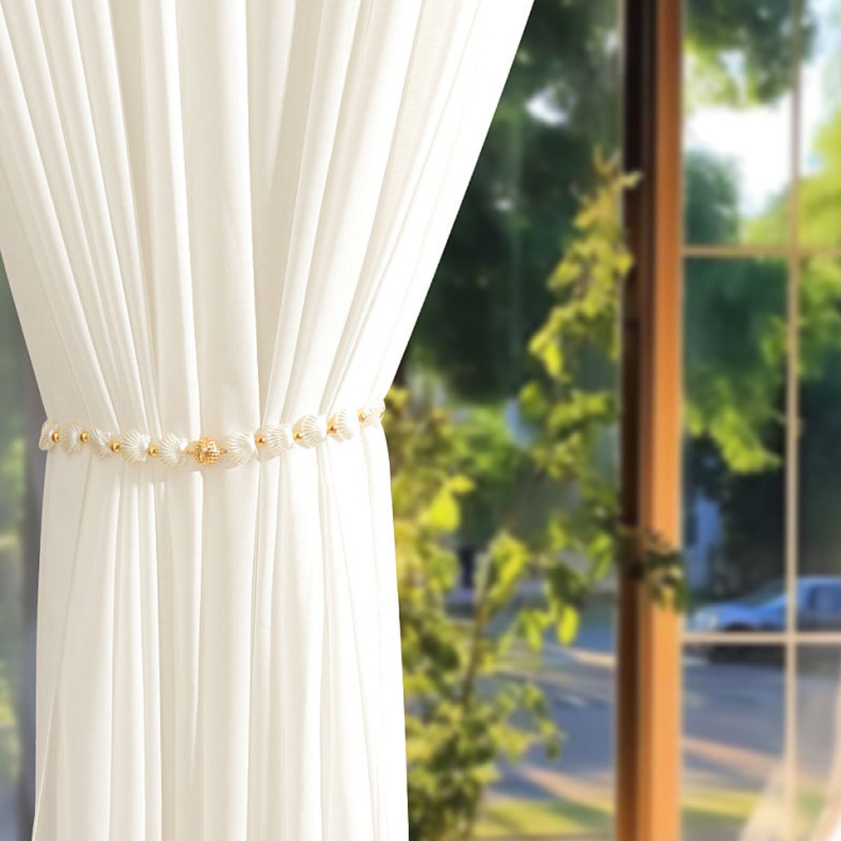 더채움 커튼고리 묶음 정리 부자재 프리미엄 럭셔리 골드쉘 진주조개 자석 커튼홀더, 4개, 40cm 9,900원