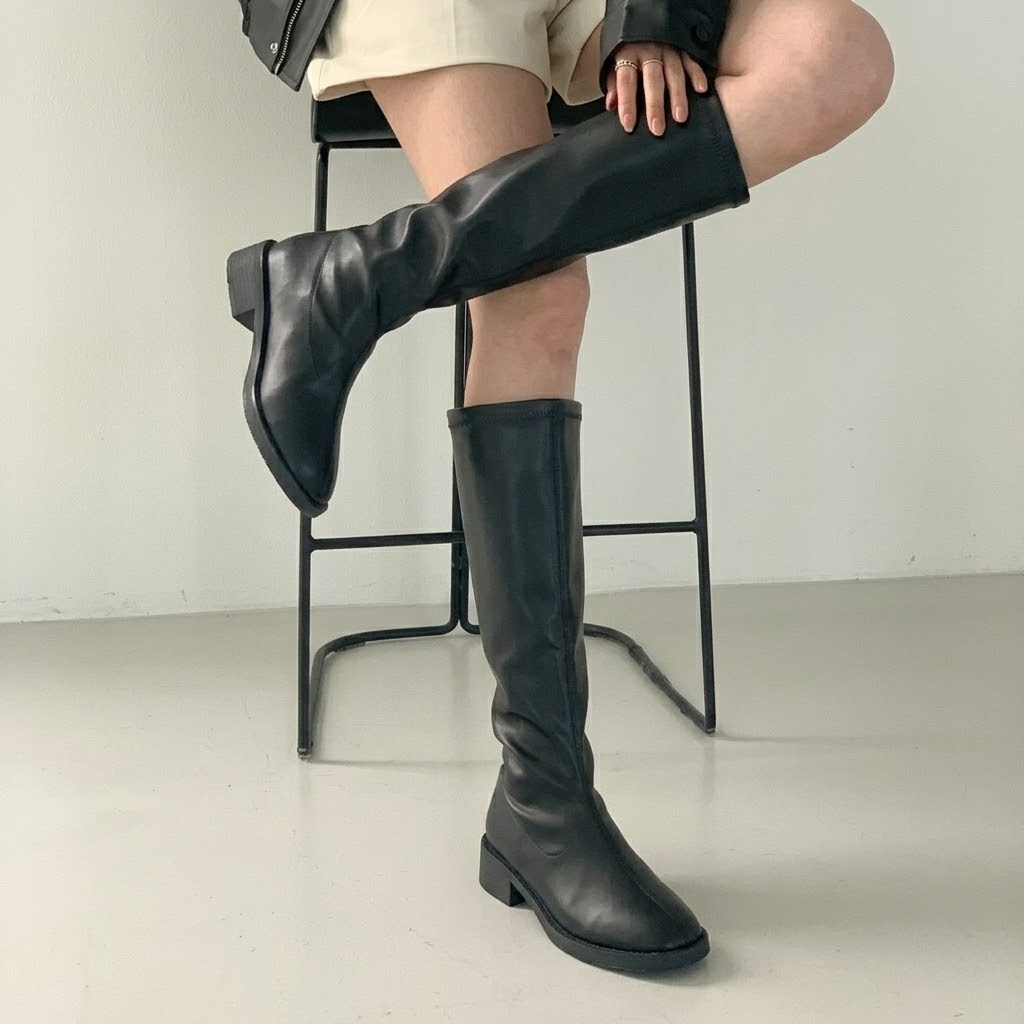 타니즈 루리 절개가죽 둥근코 미들힐 롱부츠 ( 4.5cm ) 23,900원