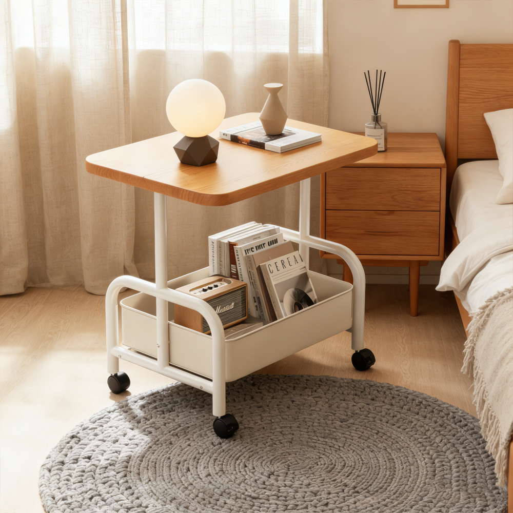 이쁜 우드 상판 튼튼한 철제 프레임 이동식 다용도 수납 트롤리, 2단, 원목 24,800원