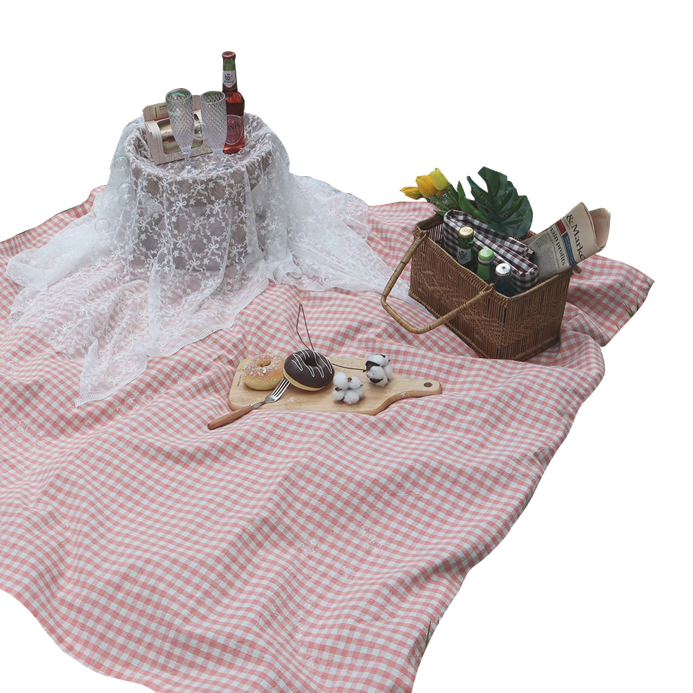 픽홈 단면방수 린넨 체크 피크닉 돗자리, 인디핑크 36,500원