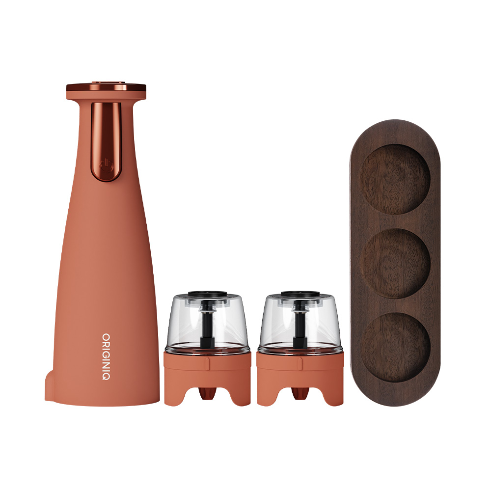 오리지니크 전동 후추 그라인더 기본세트 +탄화티크 우드트레이 (기본입자 분쇄), 색상:오렌지, 1세트 113,760원