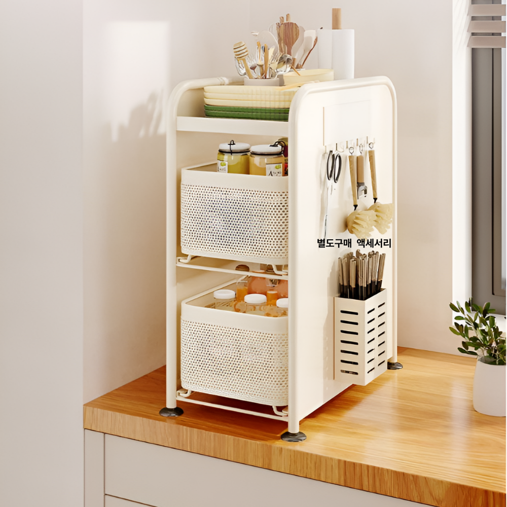체리닷컴 철제 다용도 주방 양념통 영양제  슬라이딩 틈새 수납장 42,900원