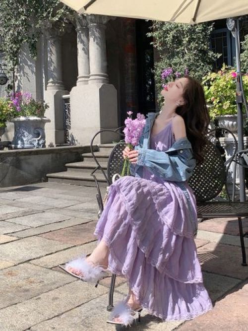 여신핏 레이스 프릴 러플 셔링 캉캉 뷔스티에 끈나시 여름 롱원피스 연보라 휴양지룩 휴가 27,900원