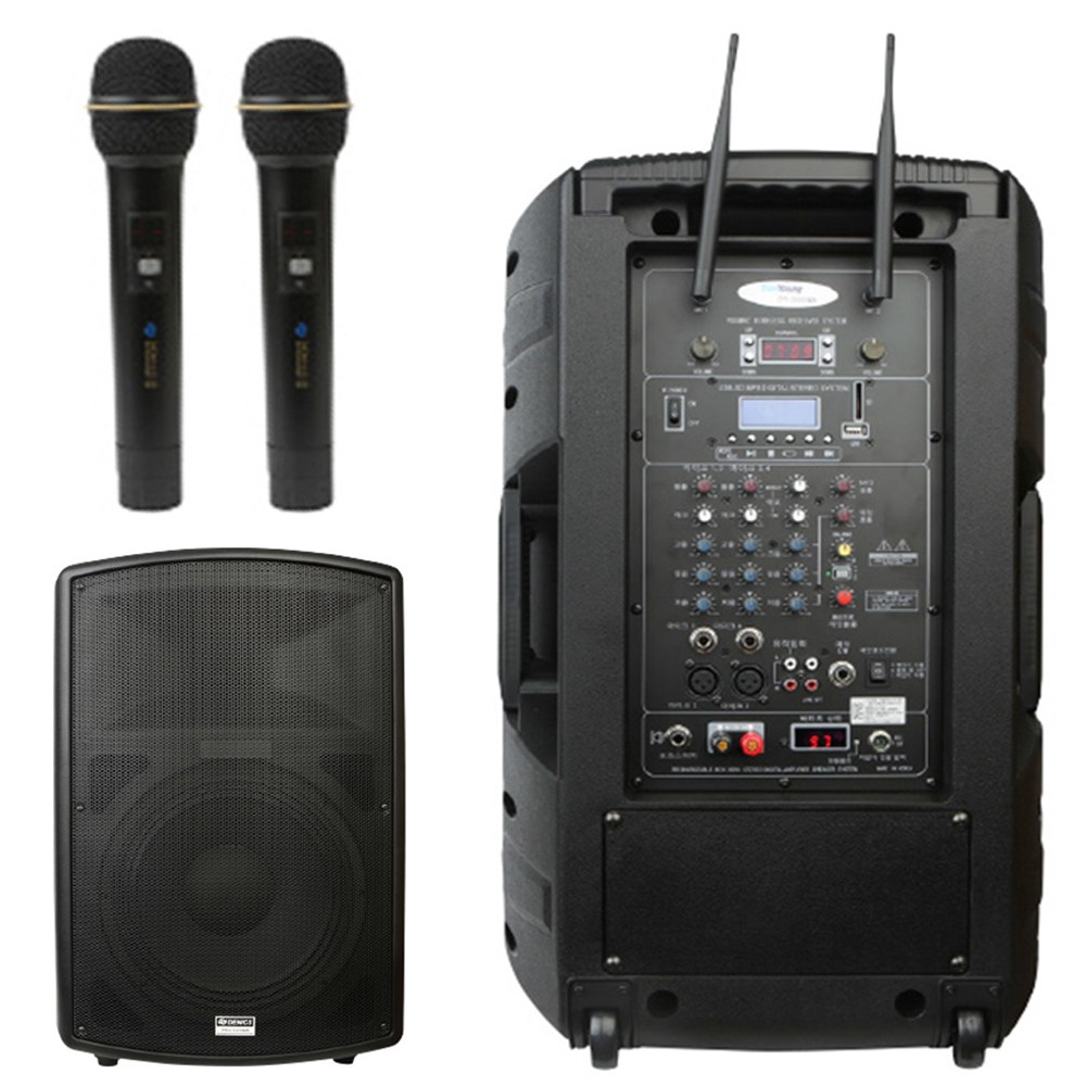 데닉스 이동식 포터블 앰프스피커 DY-305NW 12"300W 국산 버스킹 강연 색소폰 연주용 900메가 무선마이크 2개, SM 1,670,000원