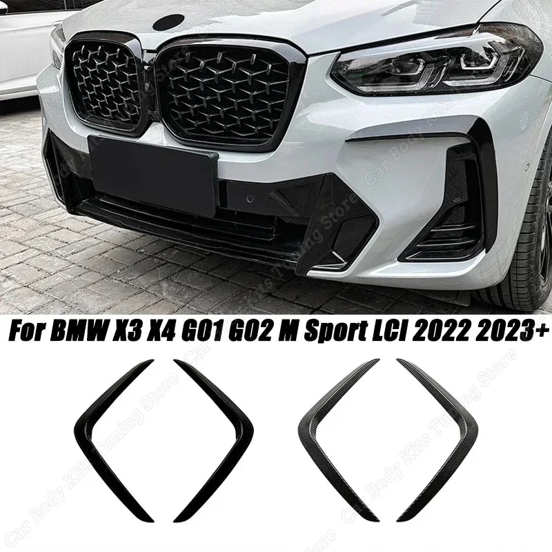 BMW X3 X4 G01 G02 M 스포츠 LCI 2022 2023 + 자동차 전면 조명 프레임 커버 범퍼 트림 스포일러, 광택 블랙 에어 나이프 튜닝 37,100원