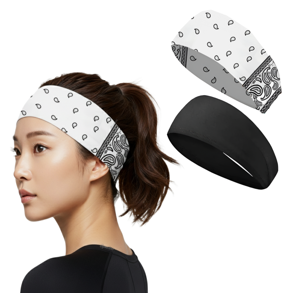 짐스터즈 스포츠 쿨 기능성 와이드 헤어밴드, 1세트, 화이트페이즐리+블랙 12,500원