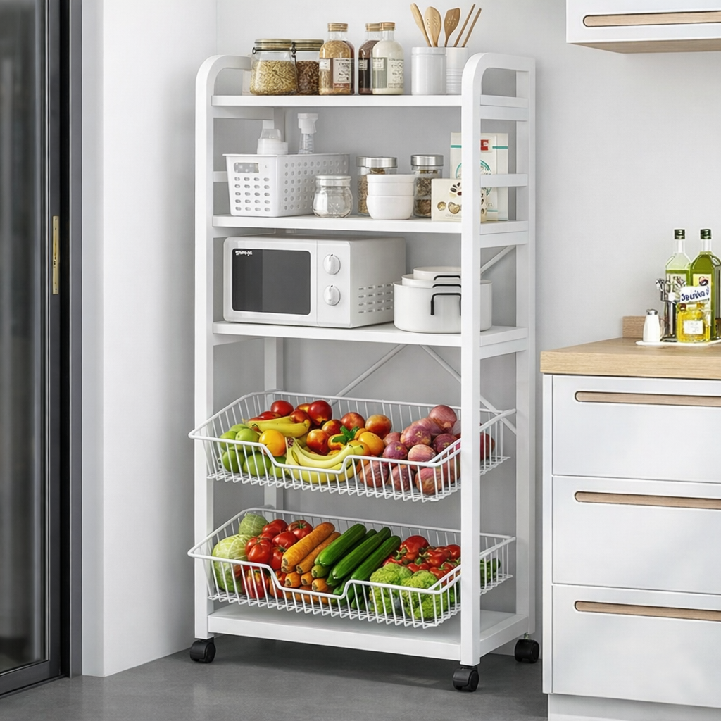 위즈룸 주방 수납장 전자레인지 선반, 5단, 화이트+화이트 프레임 59,800원