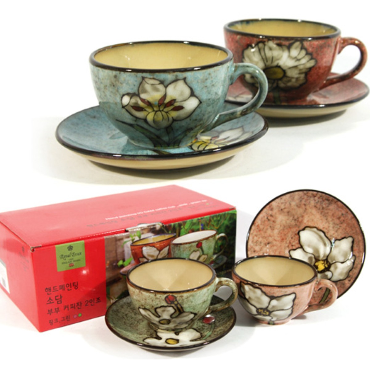 로얄엑세스 소담 커피잔 2인조 세트, 핑크+그린, 1세트 18,600원