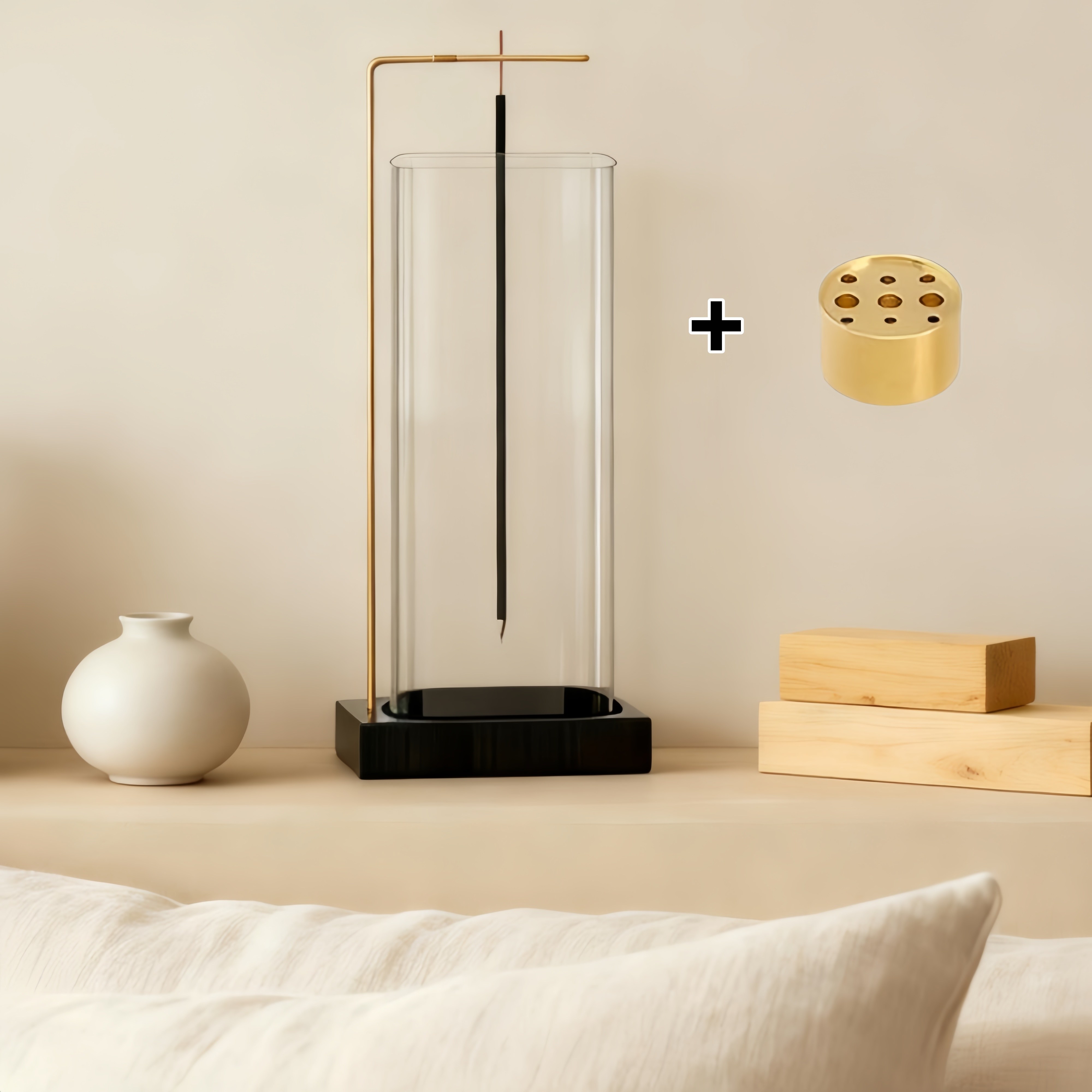 JSUSUJ 스퀘어 글라스 인센스 스틱 홀더 유리 스탠드 향꽂이 향거치대 인테리어 향받침대 향홀더 나무 받침, B 40,000원