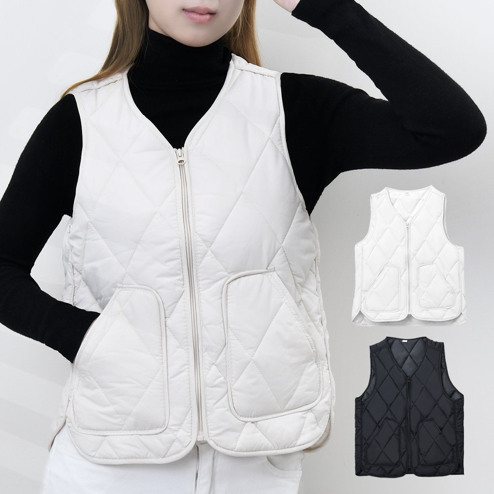 티자 여성 경량 다이아 퀼팅 집업 패딩조끼 따뜻한 겨울 이너 베스트 빅사이즈 데일리룩 11,300원
