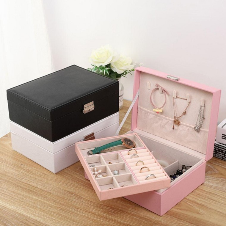 주얼리 2단 가죽 귀걸이 악세사리 보관함 보석함 쥬얼리 정리함 목걸이 정리대 반지 43,500원