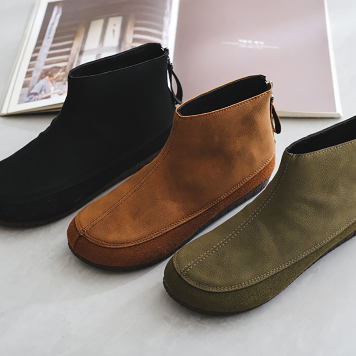 ANK 928 소가죽 구이파 백슬릿 방한 앵클부츠 뒷지퍼 털부츠 패션부츠 36,800원