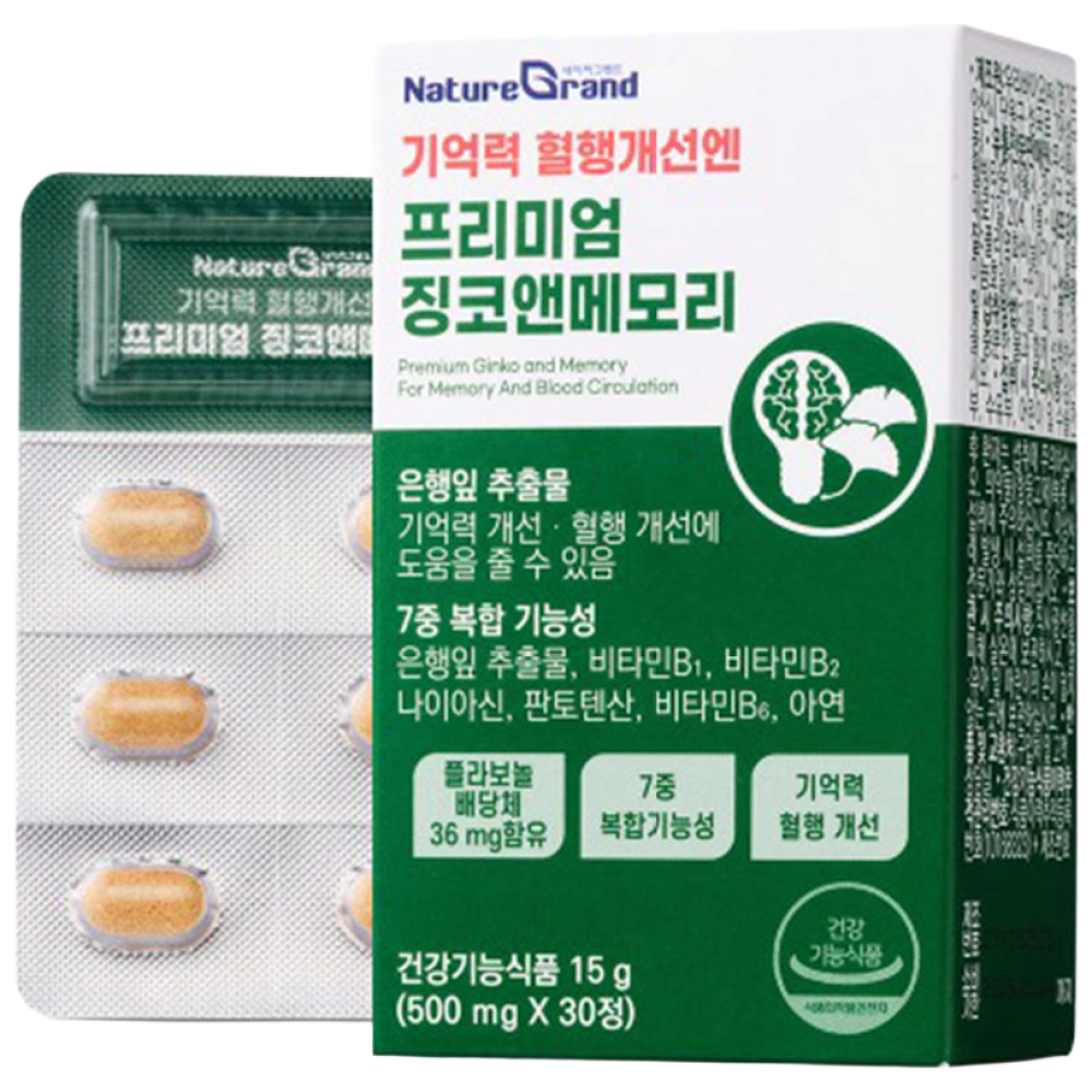 네이처그랜드 프리미엄 징코 메모리 1개월분 기억력개선 은행잎추출물, 3개, 30정 22,840원
