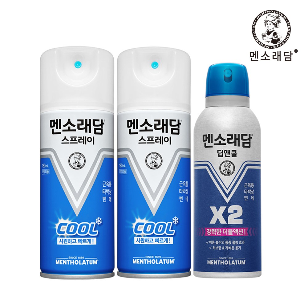 멘소래담 스프레이 파스 ( 쿨타입 180ml / 핫타입 180ml / 딥앤쿨 150ml ) 3개 12,900원