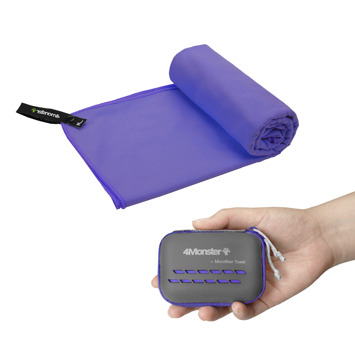 4몬스터 마이크로화이바 등산 수영 여행 스포츠 습식 건식 극세사 다용도 타월 XS + EVA 케이스 30 x 50 cm, 퍼플, 1개 13,780원