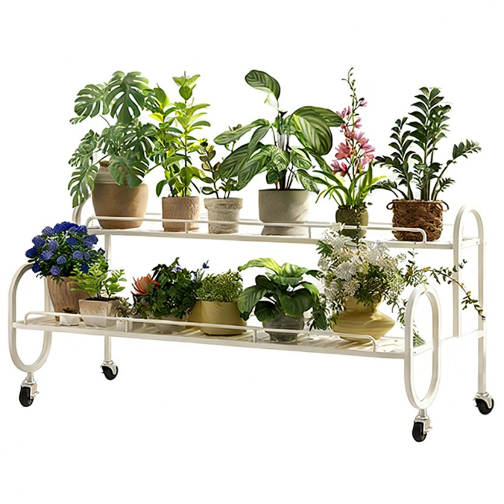 이동식 철제 화분 정리대 인테리어 다용도 수납 선반 화분진열대, 화이트-120cm, 2단 87,900원