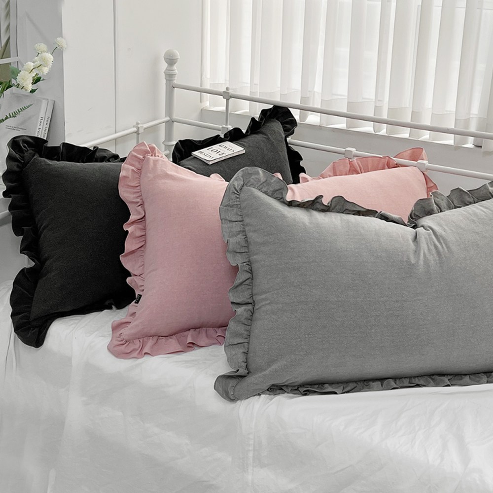 루아 프릴 레이스 공주풍 피그먼트 순면 인테리어 대형 등받이 대쿠션 등쿠션 60x110 31,000원