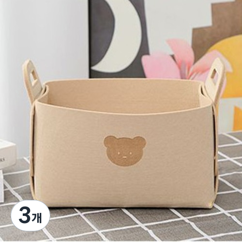 쿠쏘 접이식 펠트 수납 바구니 한마리 곰돌이, 3개, 베이지 18,900원
