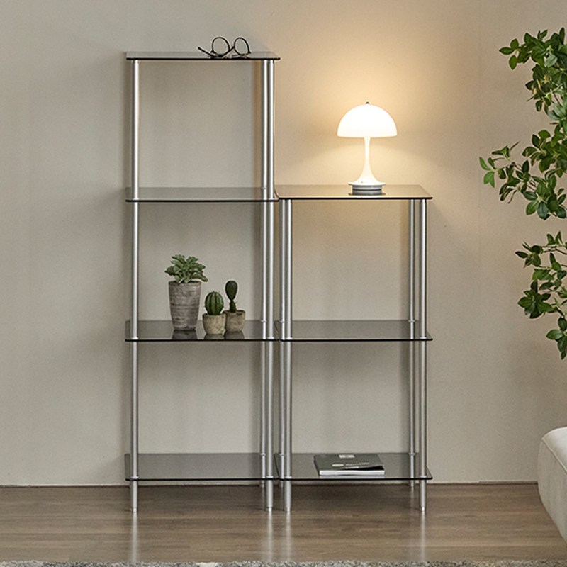 거실 수납선반 투명 미니 선반진열장 코너벽 틈새 테이블 아일린 강화유리 선반장, 400사이즈(4단)강화유리_투명+그레이 119,000원