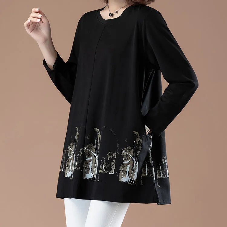 녕동 중년 여성 긴팔 티셔츠 빅사이즈 라운드넥 캐주얼 프린트 엄마 봄가을 얇은 티셔츠 25,100원