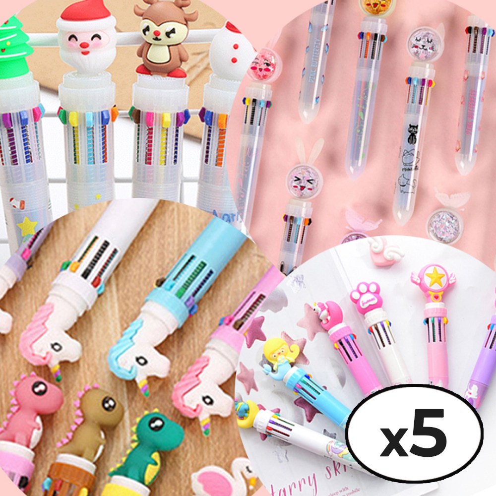 [5시건 당일배송] 파격할인 덤핑가 FOOI 귀여운 마스코트 10색볼펜 x5개 멀티펜 색깔볼펜 다색볼펜 컬랙션, 5개, 다색볼펜 4,990원