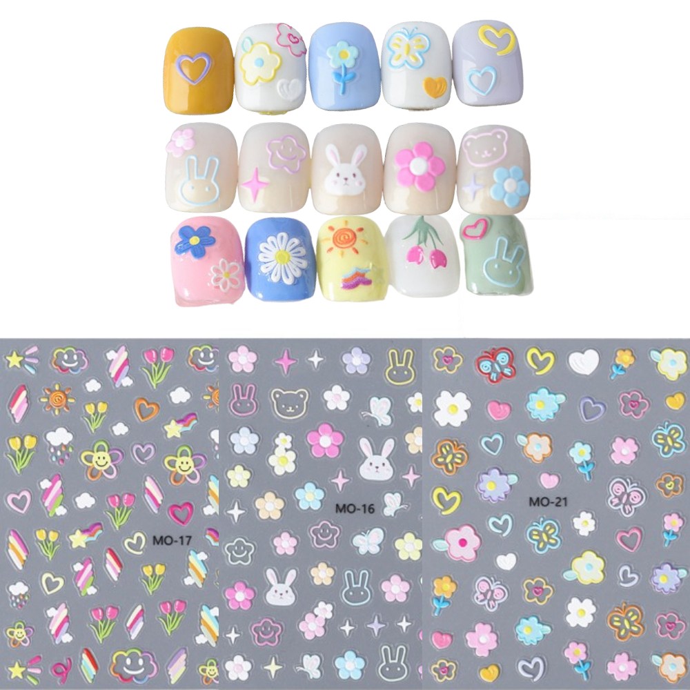 바이유즈 3D 엠보스티커 스프링컬렉션 네일스티커 가성비 3종, 파스텔래빗, 1개 7,700원