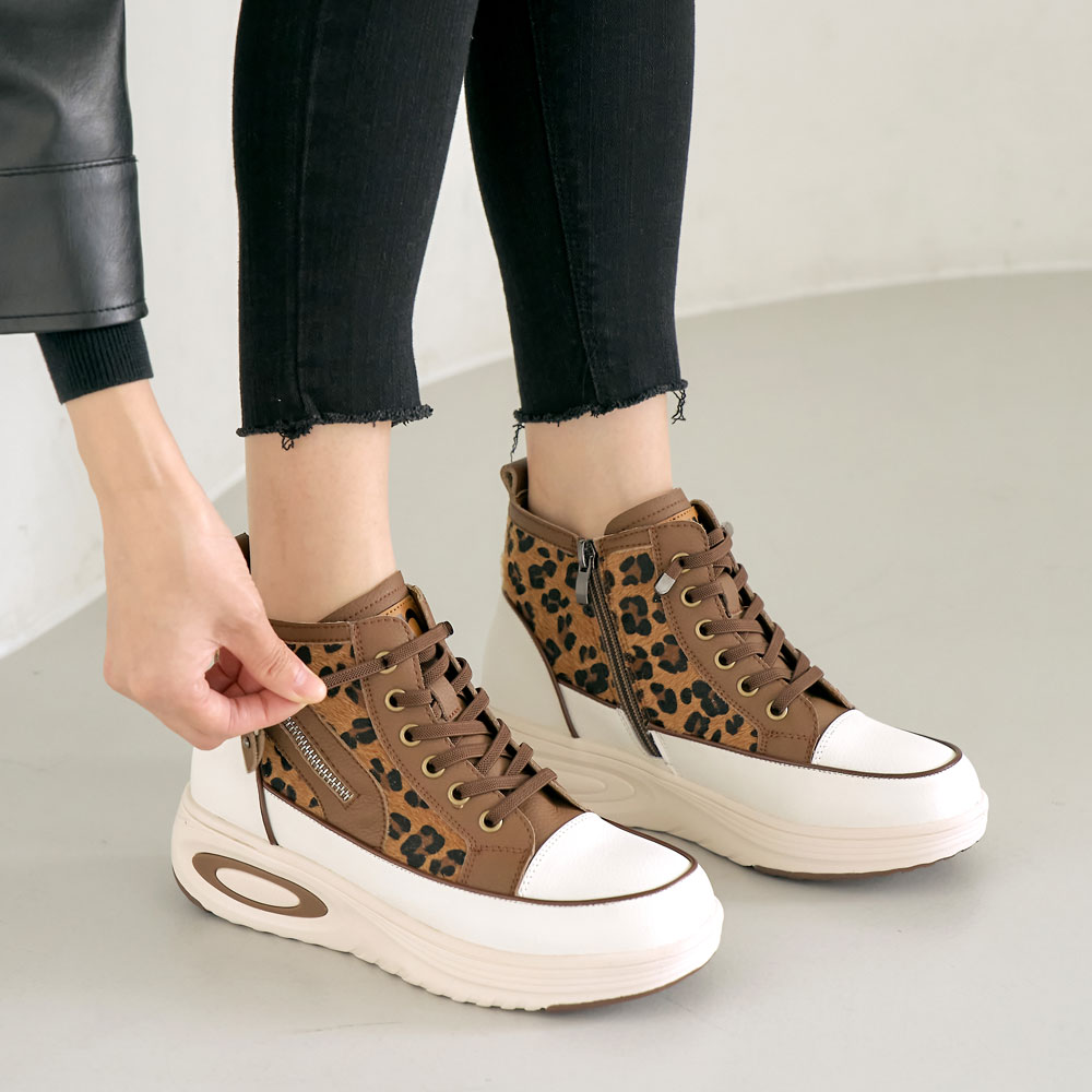 에스유니 소가죽 레오파드 호피 무늬 키높이 여성 하이탑 운동화 5cm 58,900원