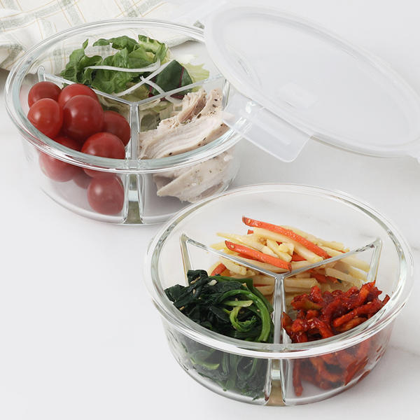 1+1 내열유리 3칸 나눔 반찬통세트 원형 950ml 2p, 1세트 16,900원