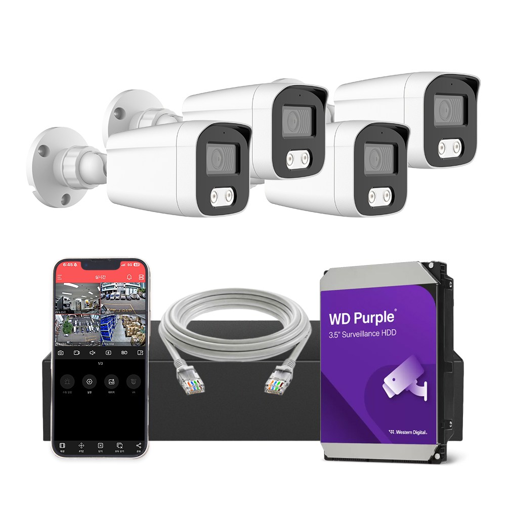 [하드 1TB 포함] HNTek 800만화소 IP CCTV 세트 (4채널 NVR + 실내/실외 PoE 카메라 + UTP케이블 20M), 1세트, 외부용 4대 543,000원