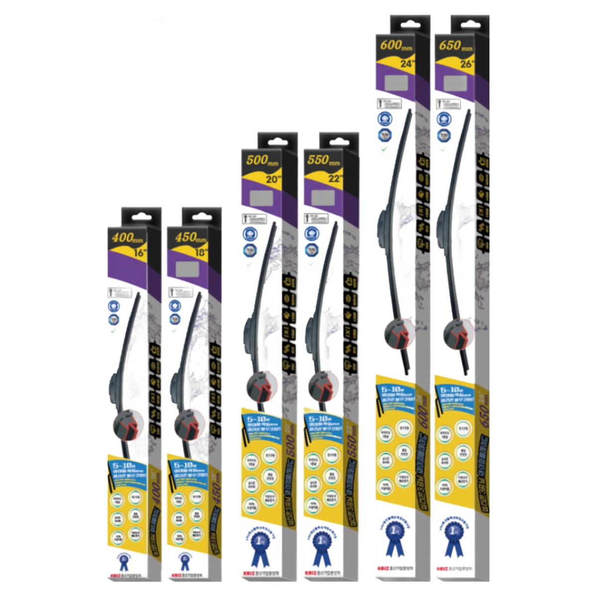 올뉴프라이드 (11/9월이후) 기아 실리콘 발수코팅 무관절 와이퍼 교체 2P /650mm+400mm(1세트), 현재가 24,000원