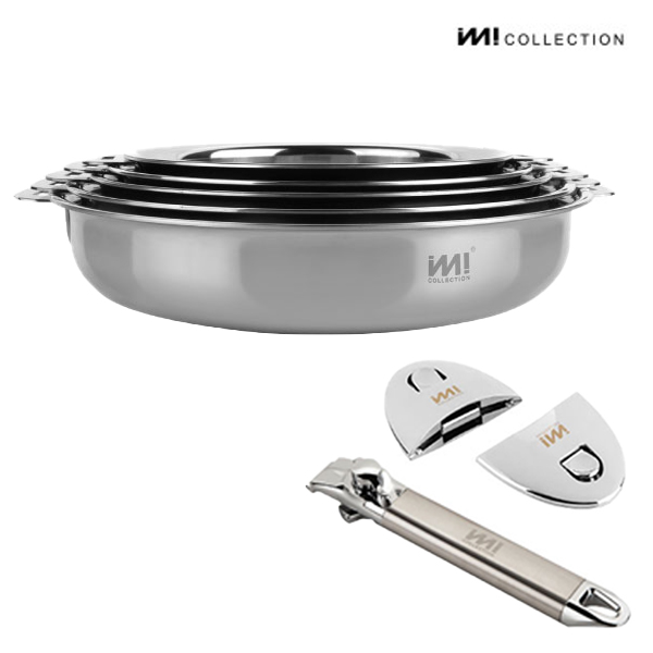 IMI 통3중 국산 IH 스텐 프라이팬세트 4종 + 편수&양수핸들3  인덕션 가스 스텐팬 전골팬 주방정리 수납 379,900원