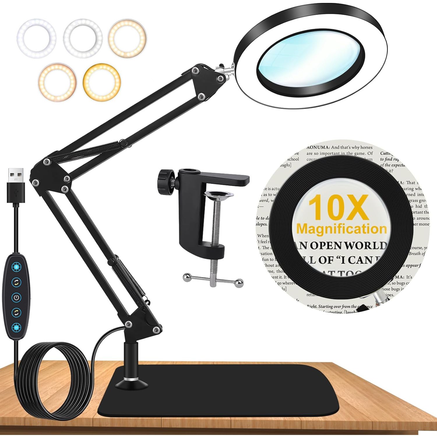 10배 LED 조명 확대경 돋보기 조절 가능한 조절 2-in-1금속 베이스 네일 조명 공예 등 다양한 용도, 1개, 블랙 49,800원