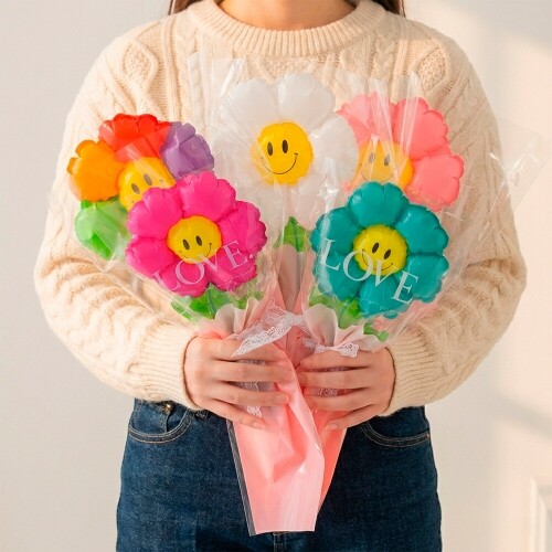 스마일 플라워 풍선 꽃다발 세트, 레인보우   M-05-353 600원