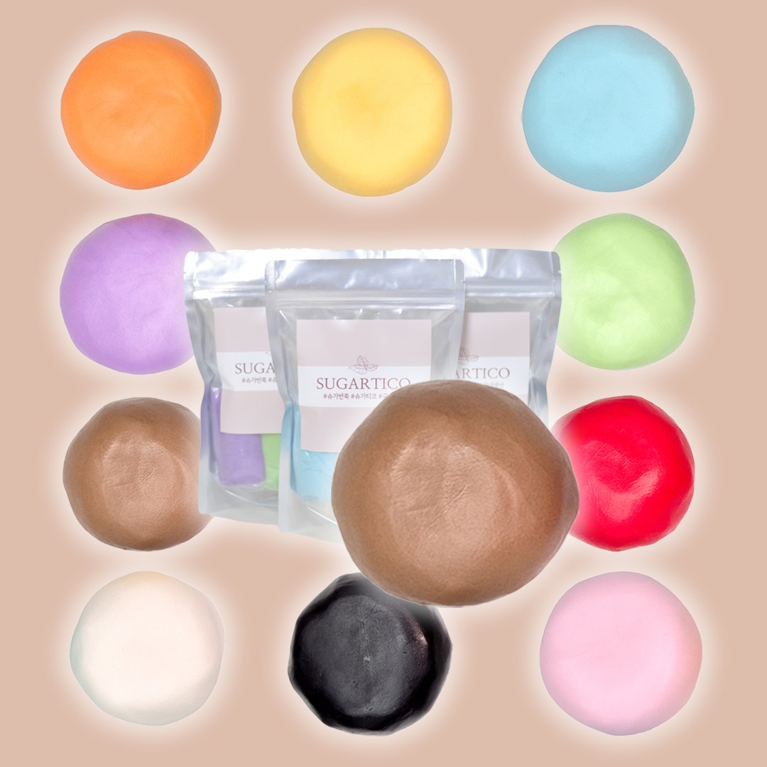 슈가반죽 국내생산 컬러반죽 골라담는 패키지 90g 슈가크래프트 폰던트 파우더 케이크 케익 도우 공예 [원산지:국산] 4,500원