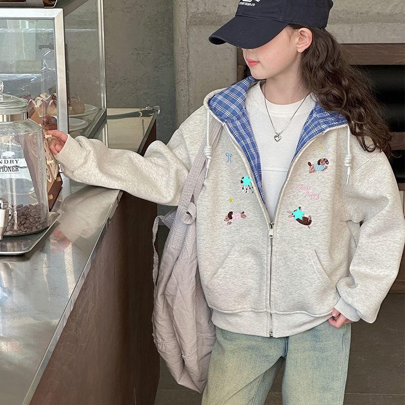 여누키즈 여아용 체크 후드 집업 130~170 키즈 주니어 봄가을 자수 후드집업 31,900원