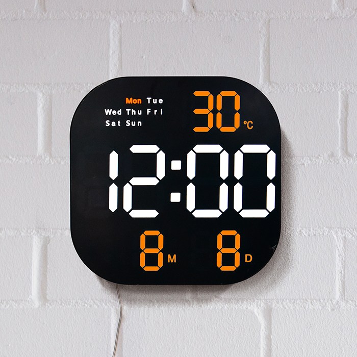촘스토리 라운드 탁상겸용 벽시계 LED 디지털 알람 날짜 온도, 오렌지 36,900원
