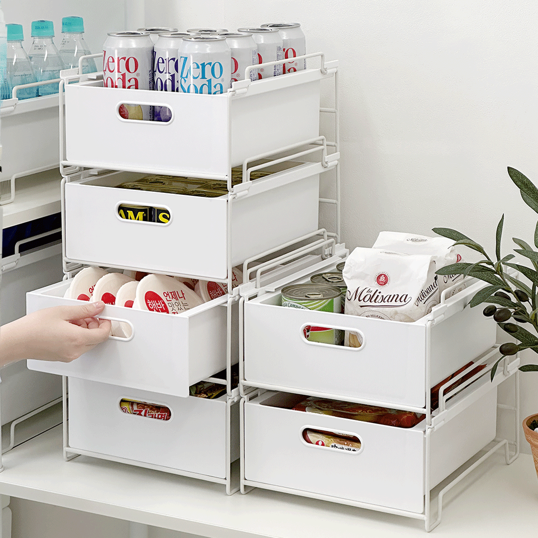 전용스티커 포함 KC인증! 데미무드 플로어 철제 프레임 적층식 팬트리 정리함 서랍형, 화이트, 1개 19,900원