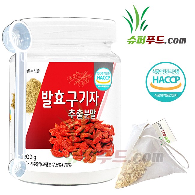 HACCP 식약처 인증 플란타 김치유산균 발효 구기자 국내산 청양 베타인 베테인 제아잔틴 카로틴 티아민 비타민 리놀렌산 국산 발효구기자 추출분말 + 슈퍼푸드.com 연자육 티백 19,900원