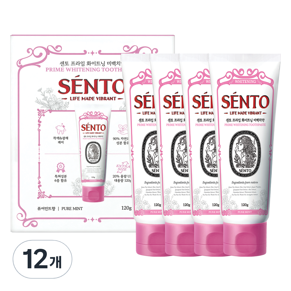 센토 프라임 화이트닝 미백 치약 퓨어민트향, 120g, 12개 47,700원
